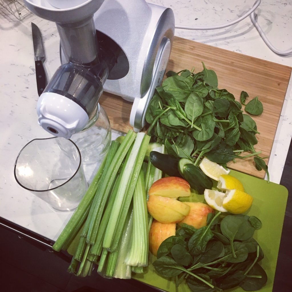 Taking control of my health and wellness starts with the food I consume. To increase the micronutrients in my diet, I have been drinking this green juice. This green juice is made with spinach, celery, cucumber, apple, and lemon.