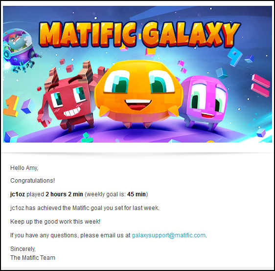 weekly progress email for matific galaxy