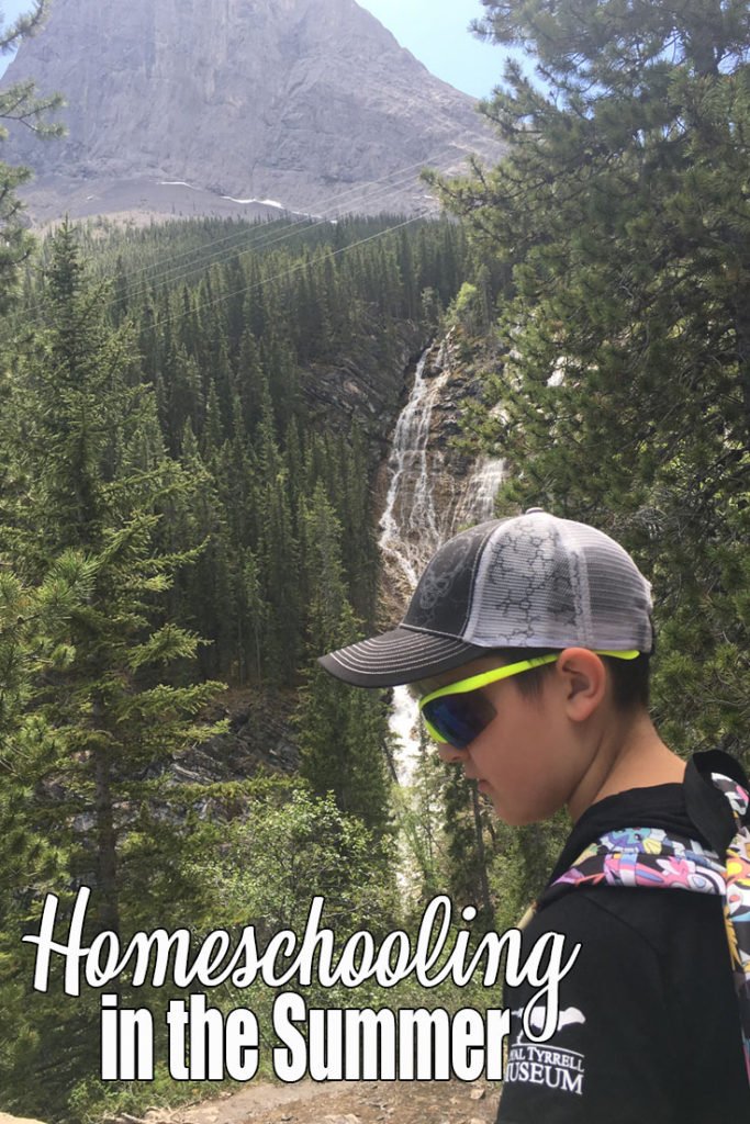 child looks out over the forested mountain side. a waterfall cascades down the side of the mountain in the distance.  The warm weather is here, public schools are out.  Are you homeschooling in the summer?  For us, learning never stops, the opportunities just change.