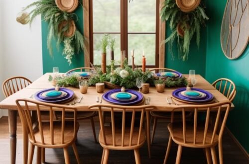 Wooden table set for a family dinner of mindful eating